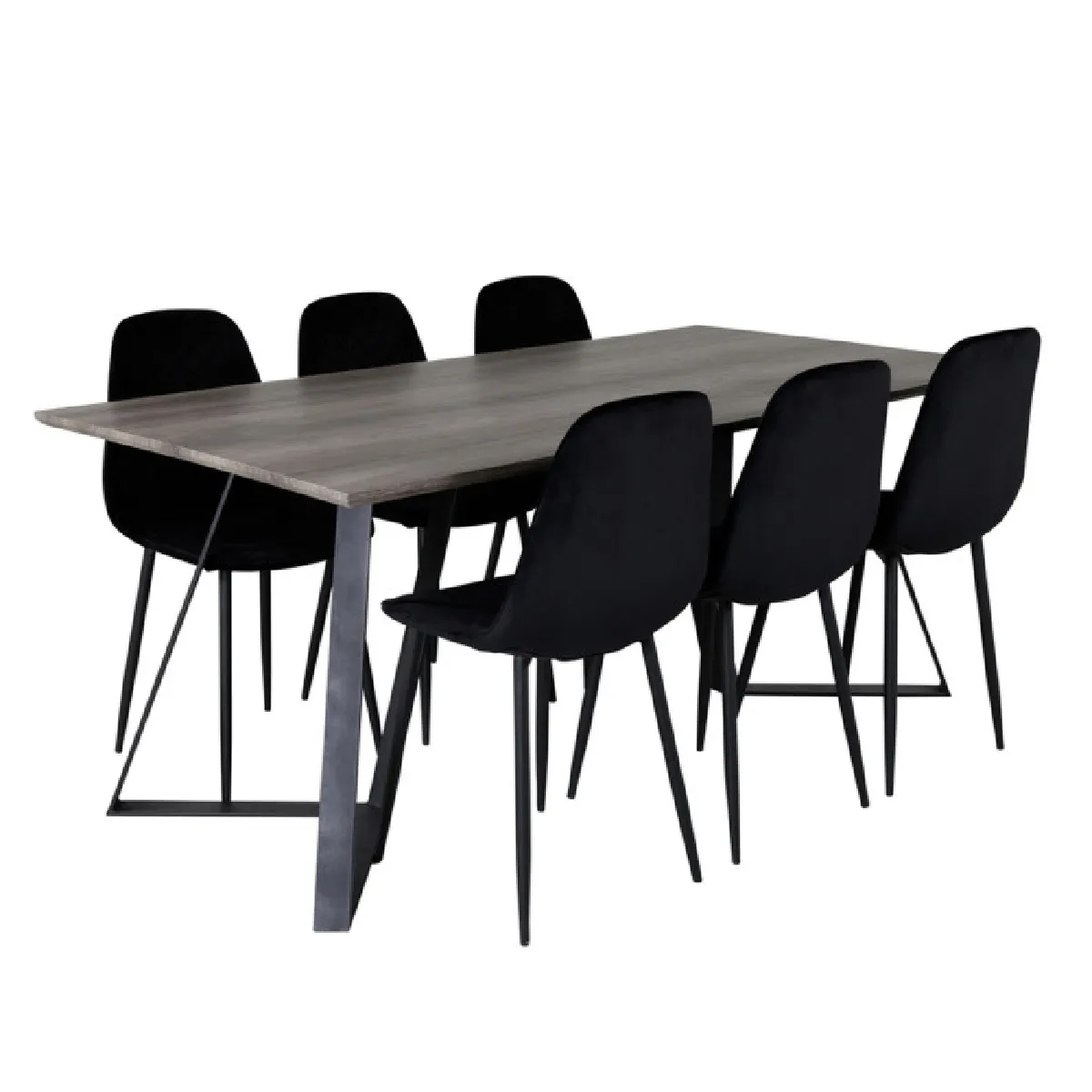 Ensemble Table à Manger & 6 Chaises Design "Marina & Polar" 180cm Naturel & Noir