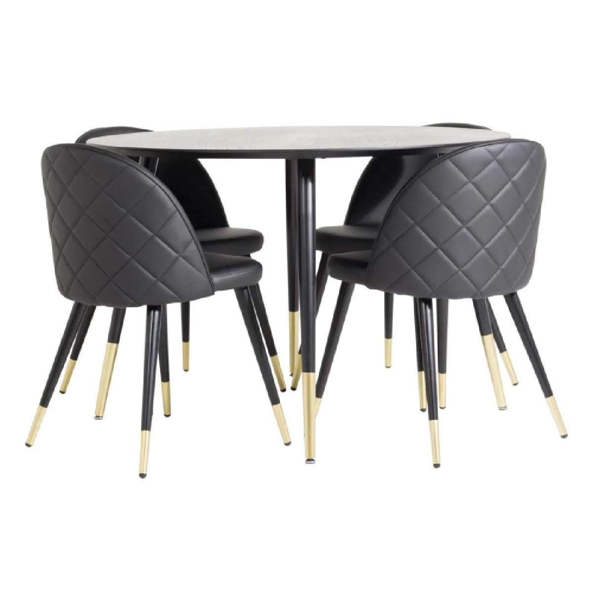 Ensemble Table à Manger & 4 Chaises Design "Dipp & Velvet" 115cm Noir