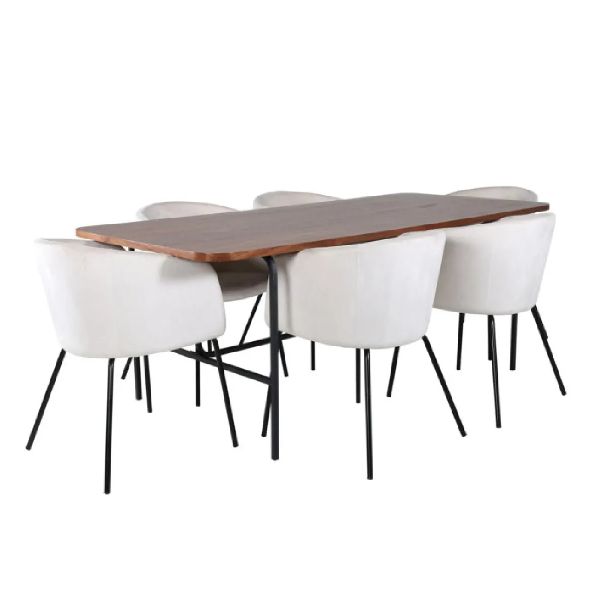 Ensemble Table à Manger & 6 Chaises "Uno & Berit" 200cm Beige & Marron