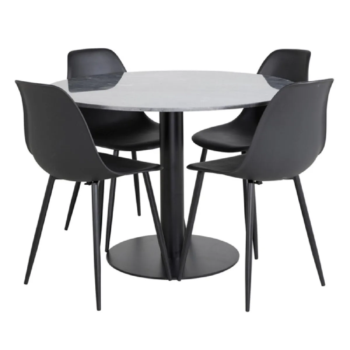 Ensemble Table à Manger & 4 Chaises "Estelle & Polar" 106cm Gris Foncé & Noir