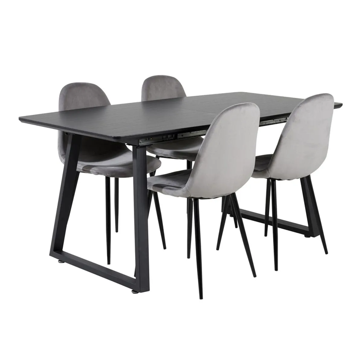 Ensemble Table à Manger Extensible & 4 Chaises "Inca & Polar" 160-200cm Noir & Gris
