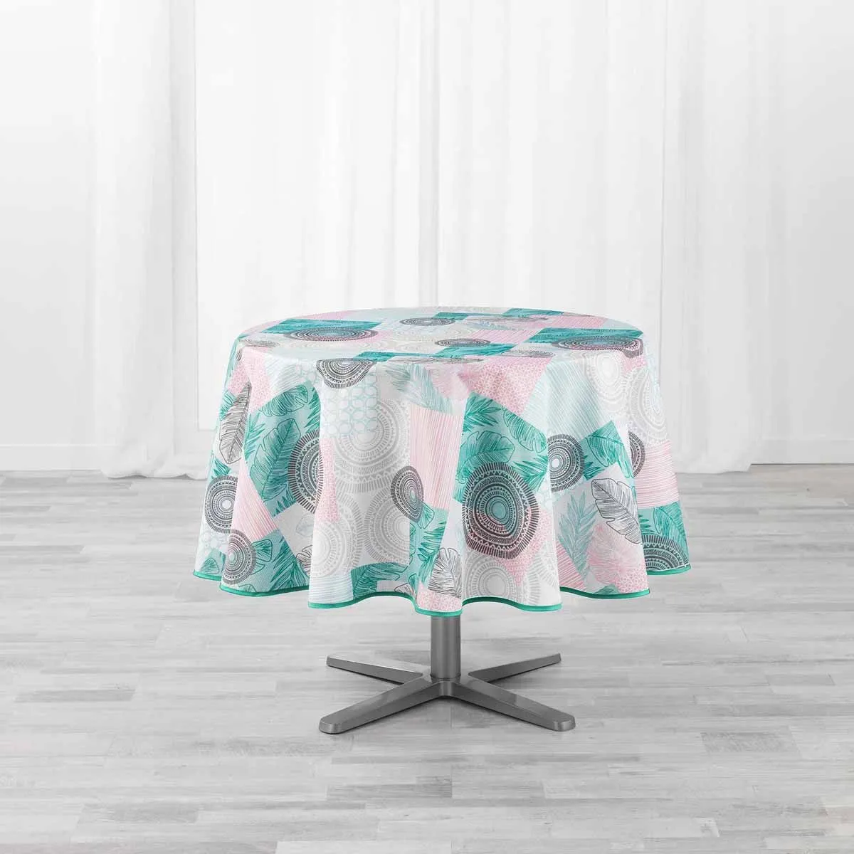 Nappe Antitache Ronde "peachy" 180cm Bleu & Rose