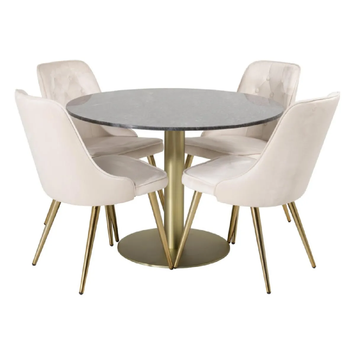 Ensemble Table à Manger & 4 Chaises "Estelle II & Deluxe II" 106cm Gris Foncé & Beige