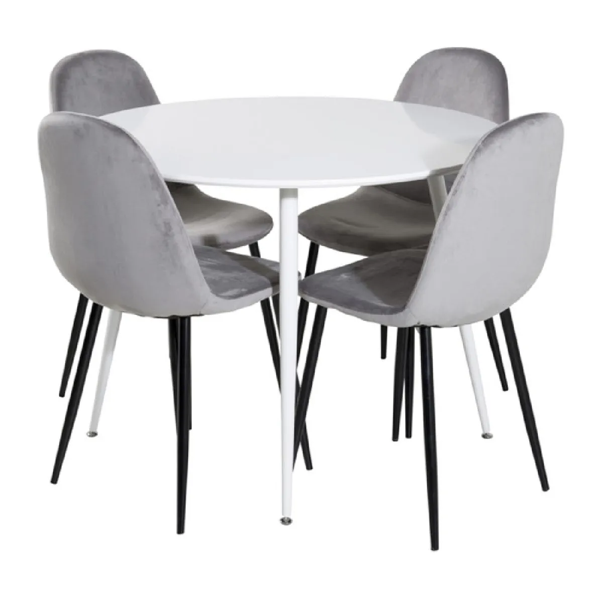 Ensemble Table à Manger & 4 Chaises "Plaza & Polar I" 100cm Blanc & Gris