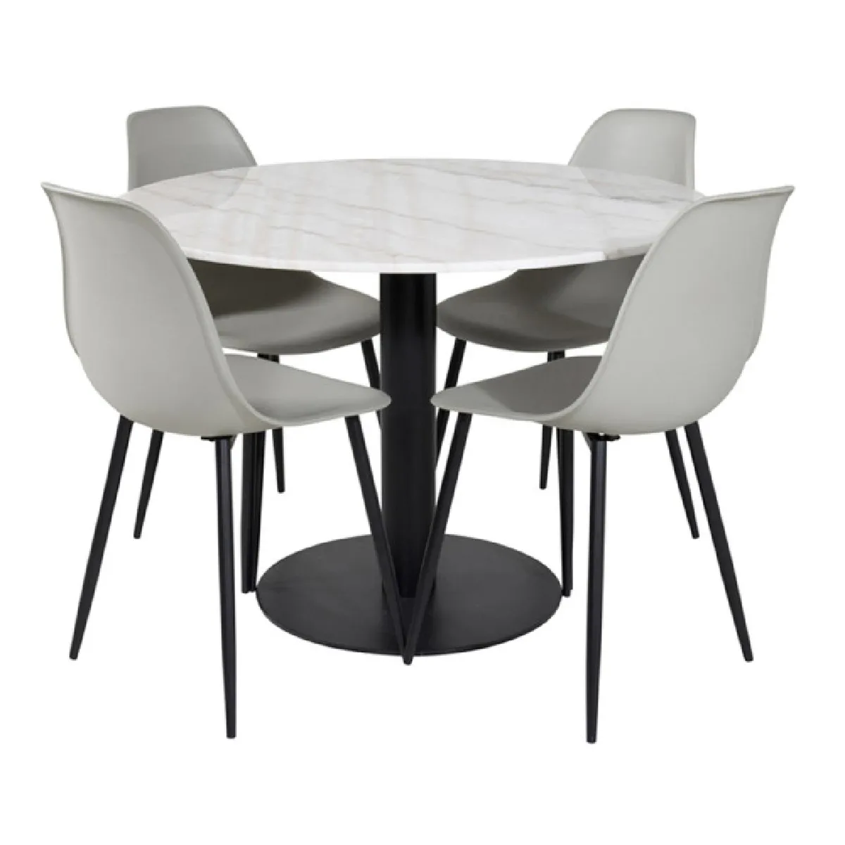 Ensemble Table à Manger & 4 Chaises "Estelle & Polar" 106cm Blanc & Gris