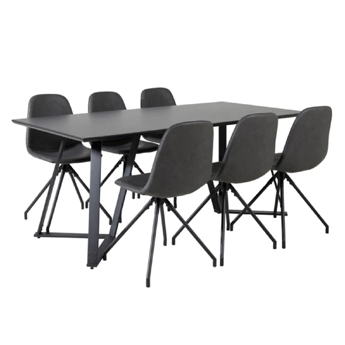 Ensemble Table à Manger & 6 Chaises Design "Marina & Polar" 180cm Noir
