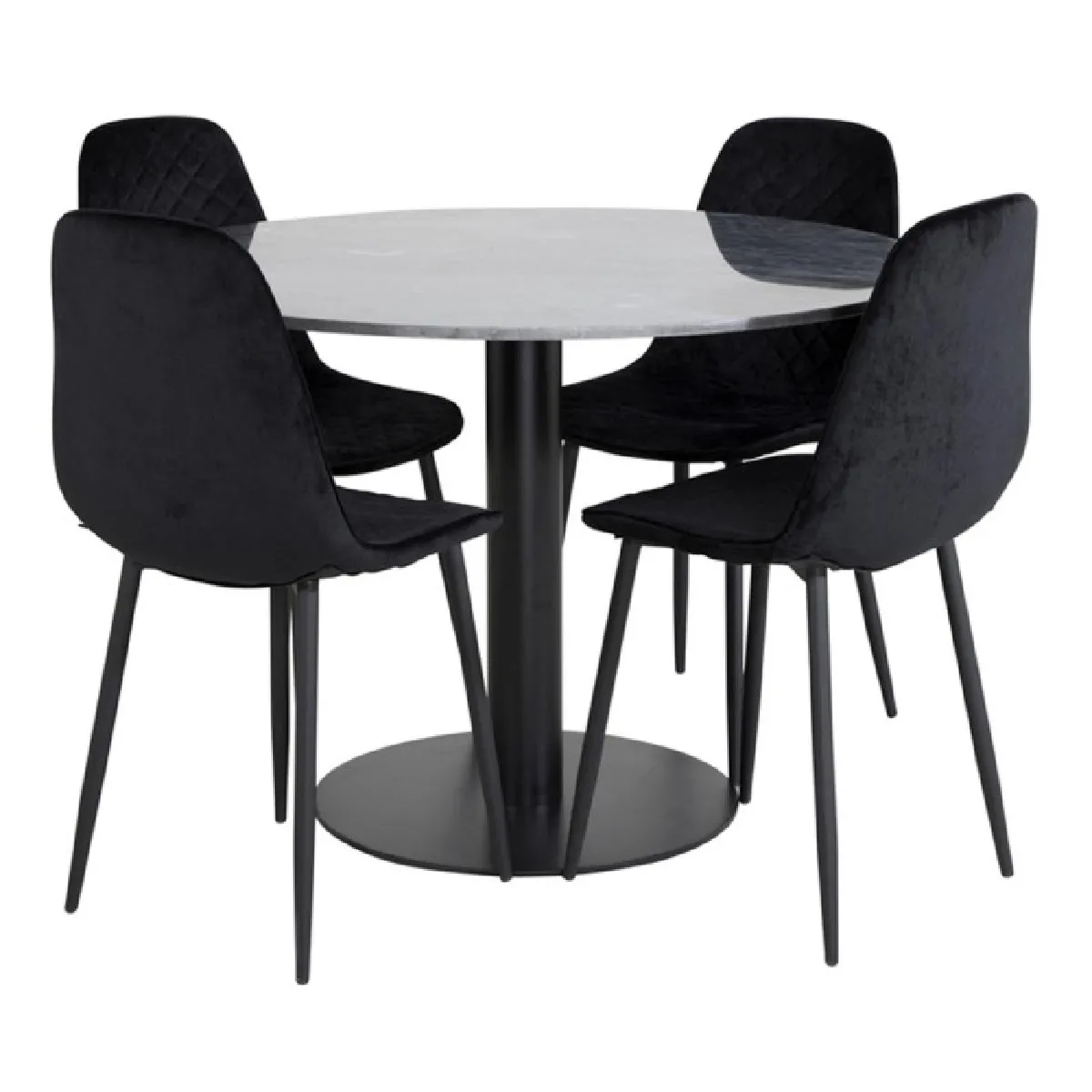 Ensemble Table à Manger & 4 Chaises Design "Estelle I & Polar" 106cm Gris Foncé & Noir