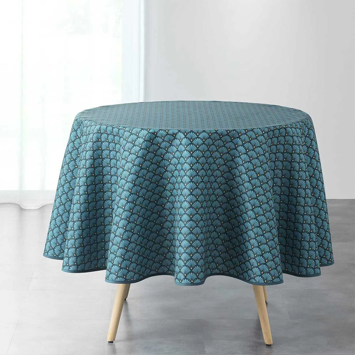 Nappe Ronde Imprimée "art Chic" 180cm Bleu