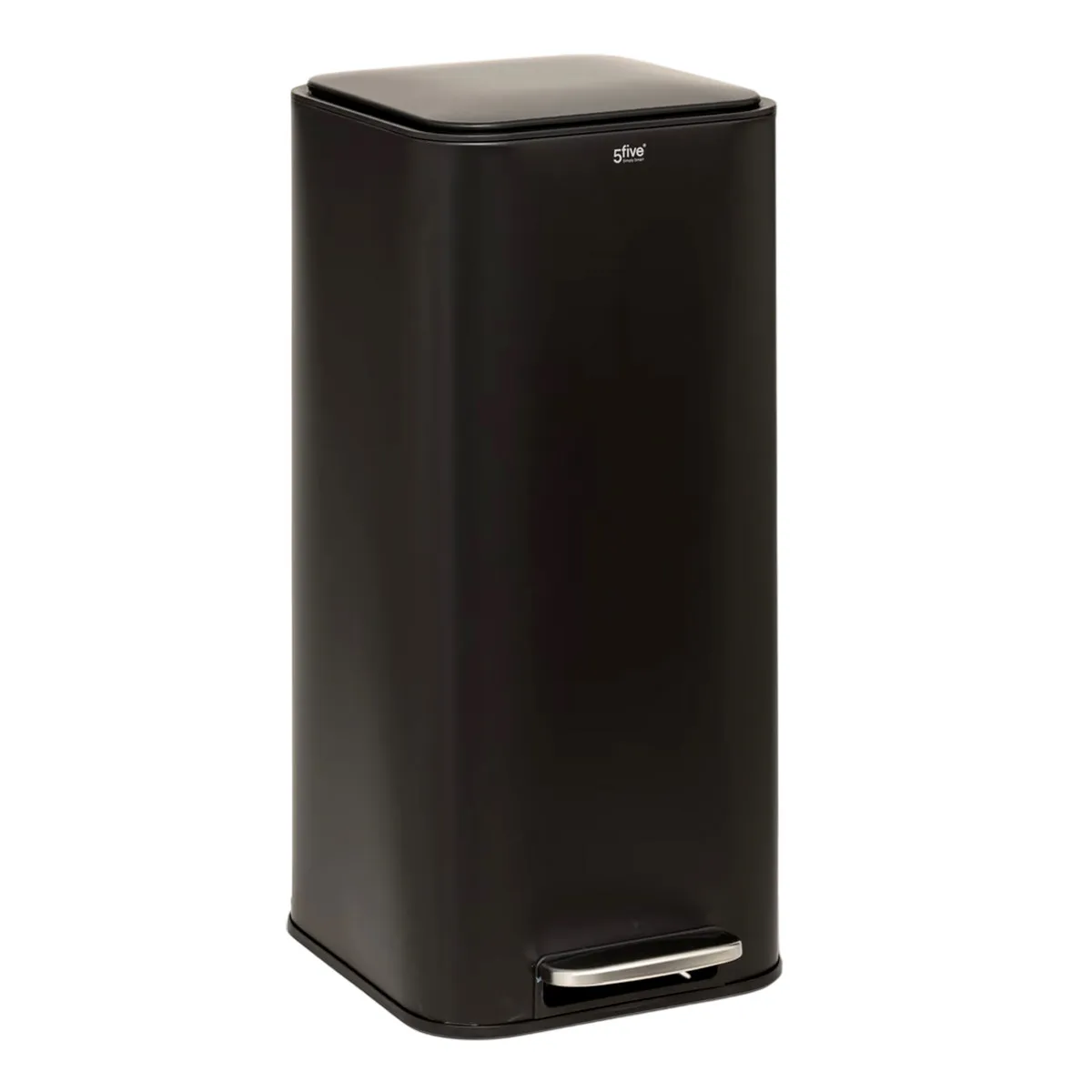 Poubelle à pédale carrée 30 L en métal noir 5Five Delta