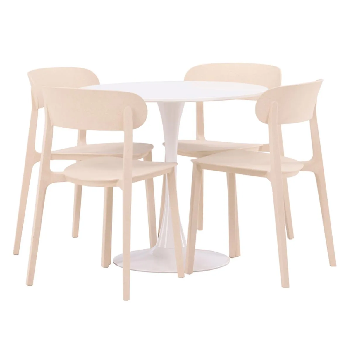 Ensemble Table à Manger & 4 Chaises "Hamden & Astol" 80cm Blanc & Beige