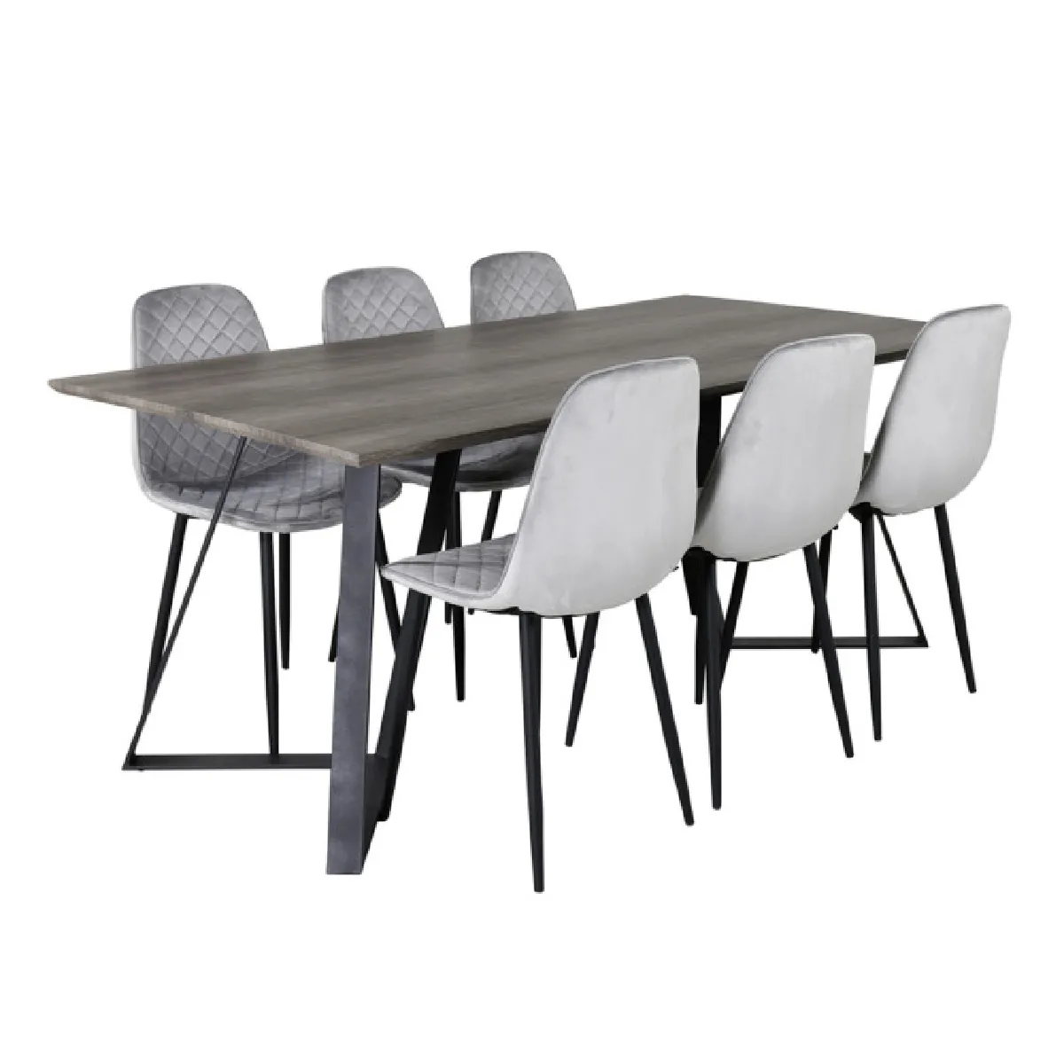 Ensemble Table à Manger & 6 Chaises Design "Marina & Polar" 180cm Naturel & Gris
