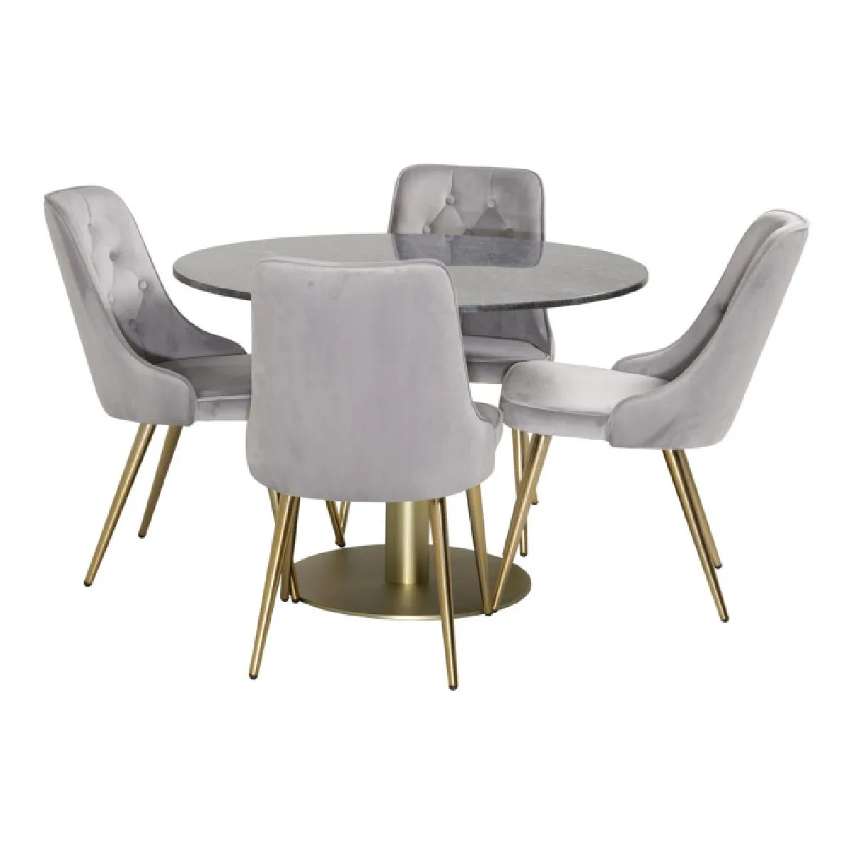 Ensemble Table à Manger & 4 Chaises "Estelle II & Deluxe II" 106cm Gris Foncé & Gris