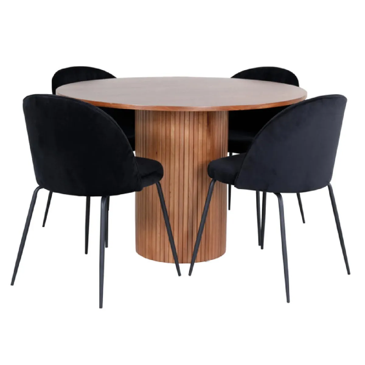 Ensemble Table à Manger & 4 Chaises "Bianca & Wrinkles" 110cm Noyer & Noir