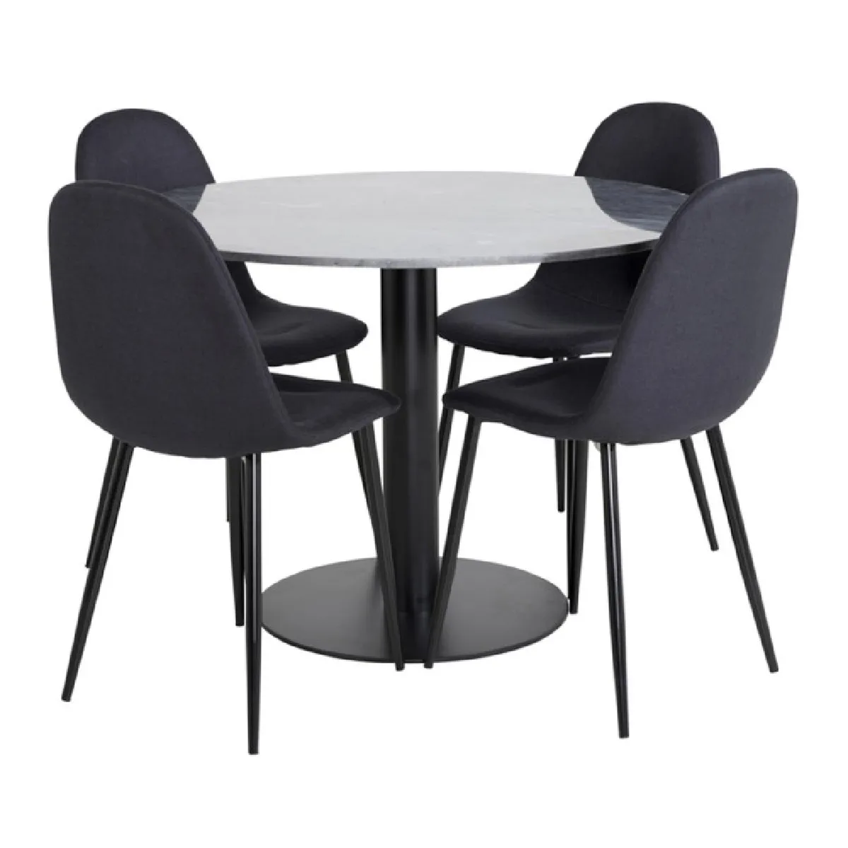 Ensemble Table à Manger & 4 Chaises "Estelle I & Polar" 106cm Gris Foncé & Noir