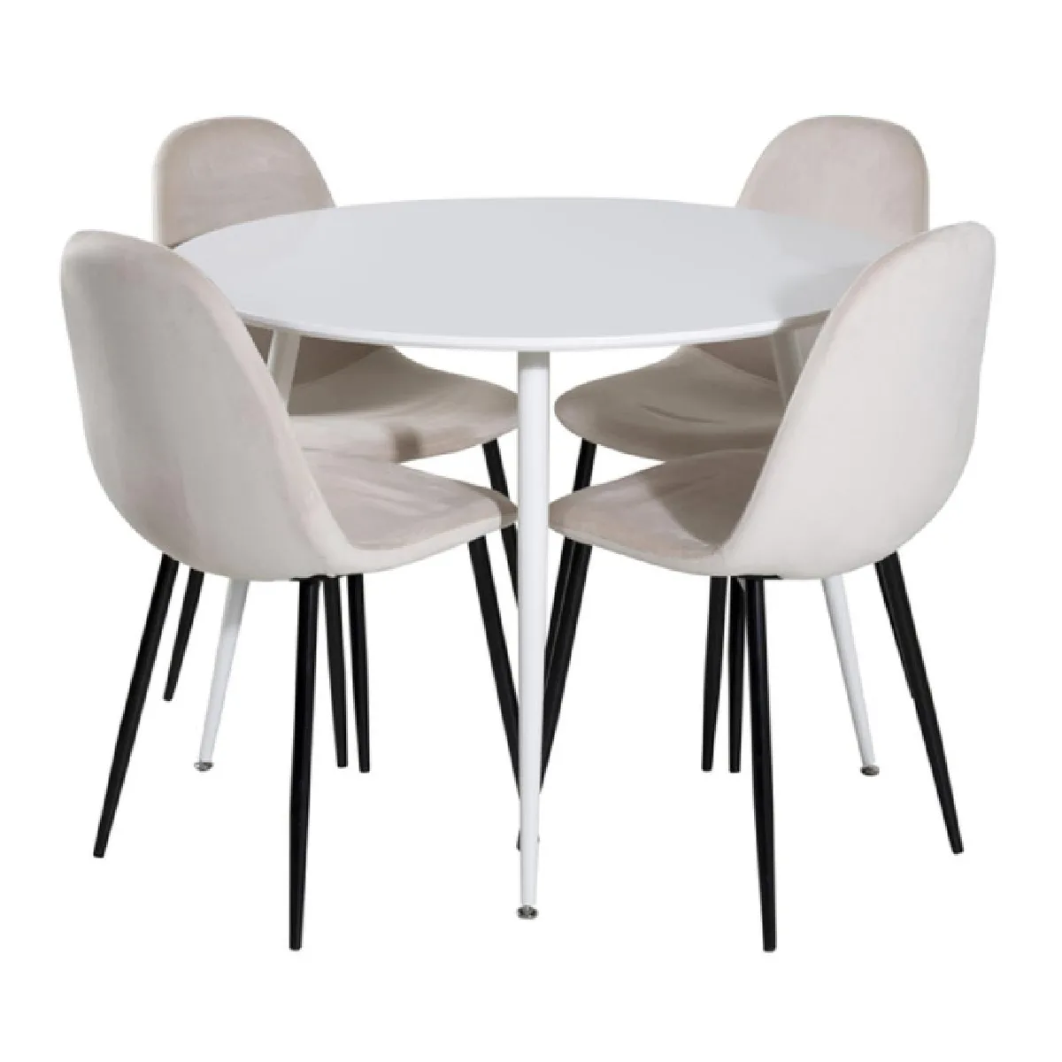 Ensemble Table à Manger & 4 Chaises "Plaza & Polar I" 100cm Blanc & Beige