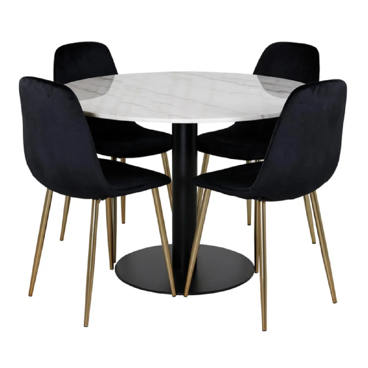 Ensemble Table à Manger & 4 Chaises "Estelle I & Polar II" 106cm Blanc & Noir