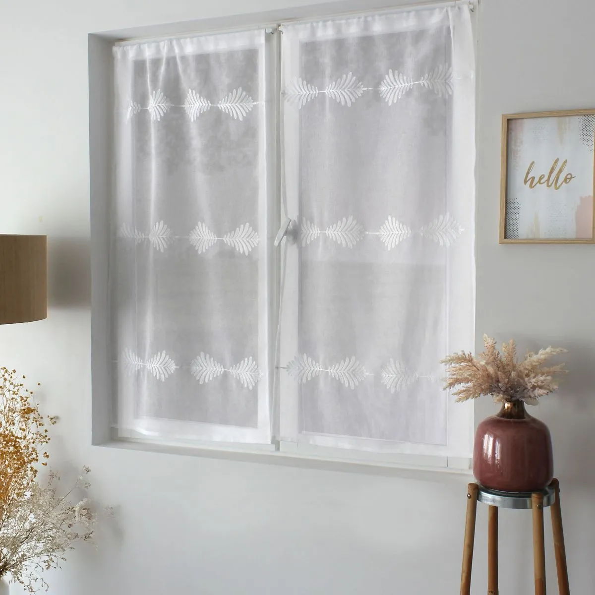 Paire De Voilage Brodé "ebène" 60x120cm Blanc