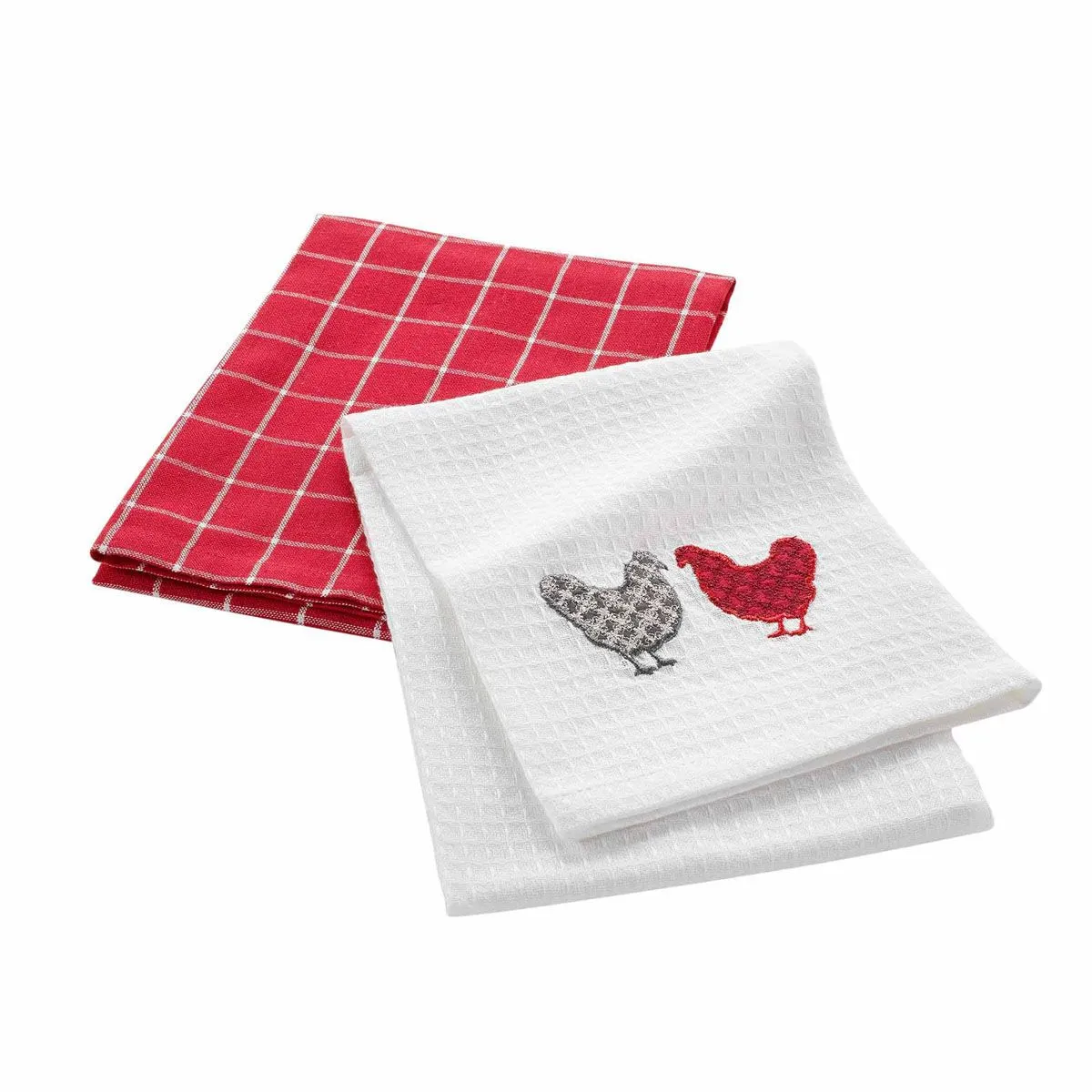 Lot De 2 Torchons "suzette" 50x70cm Rouge & Blanc