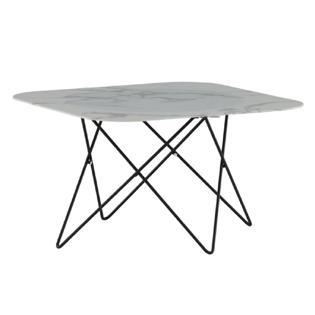 Table Basse en Verre Marbré "Tristar" 80cm Blanc