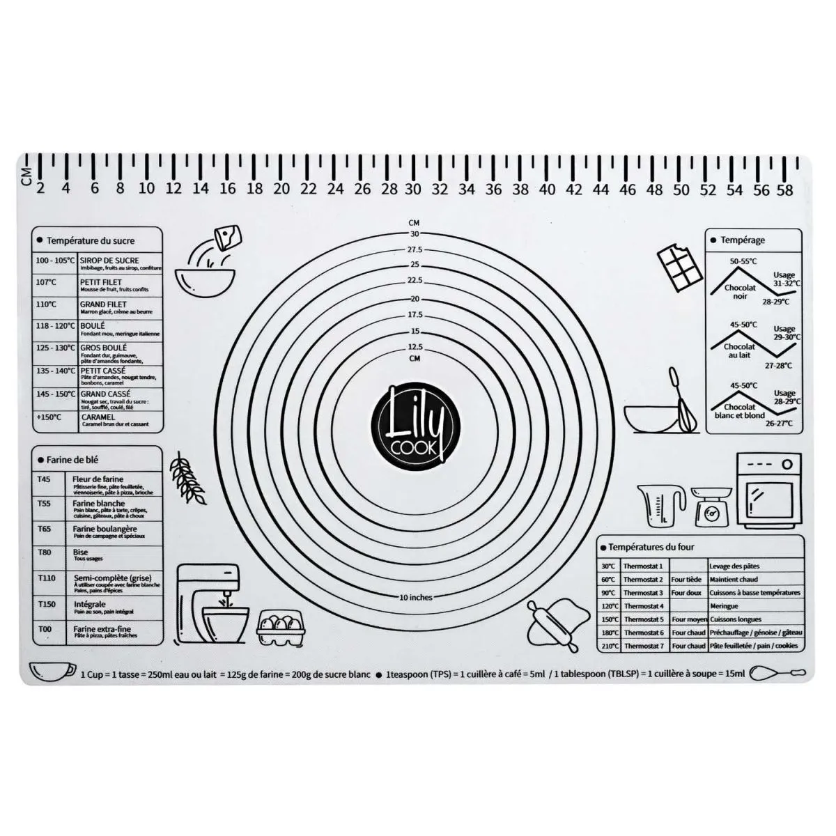 Tapis de Pâtisserie - LILY COOK - Antiadhésif - Gradué - Gris