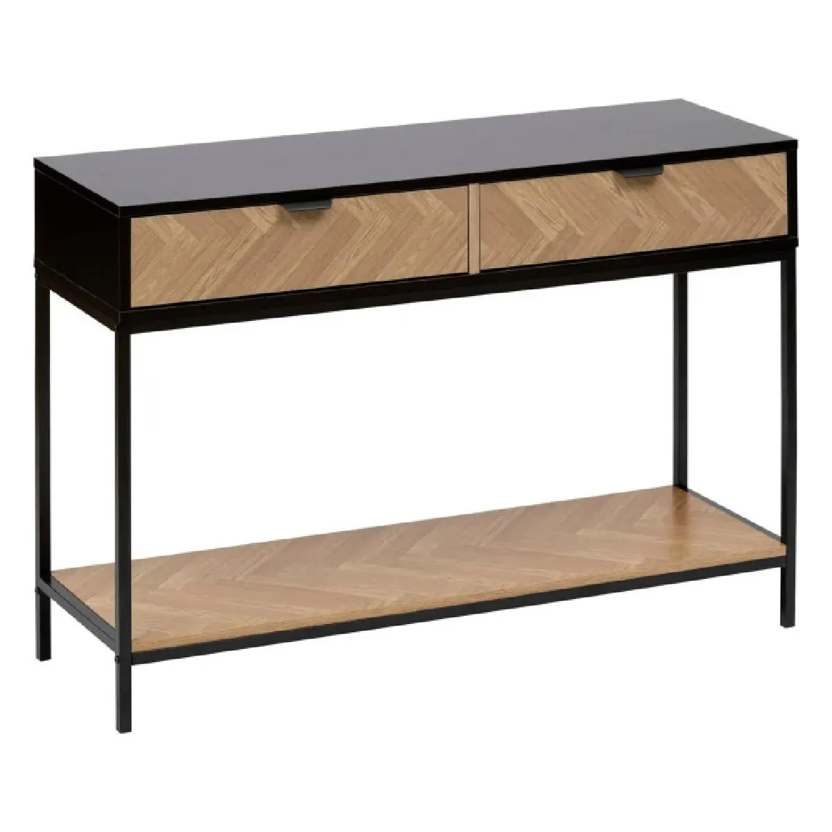 Console "chevrons" 2 Tiroirs Effet Pin Naturel Et Noir 110x75cm - 5five