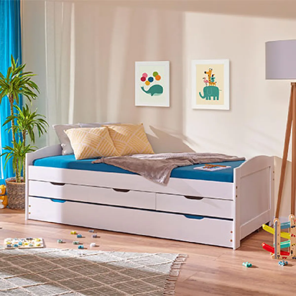 Lit Gigogne Ulli 90x190 Blanc Bois Massif