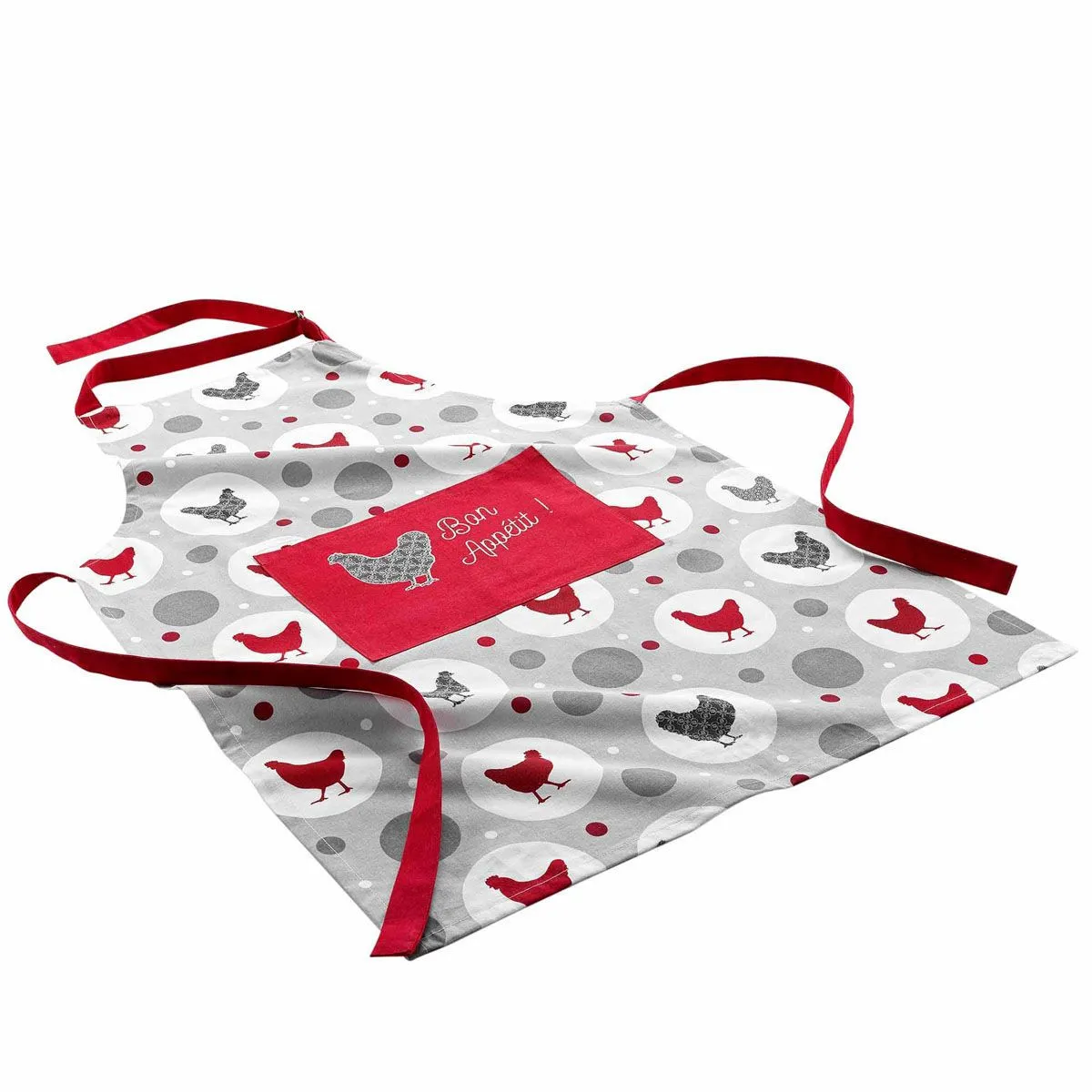 Tablier De Cuisine Imprimé "suzette" 84cm Rouge & Gris
