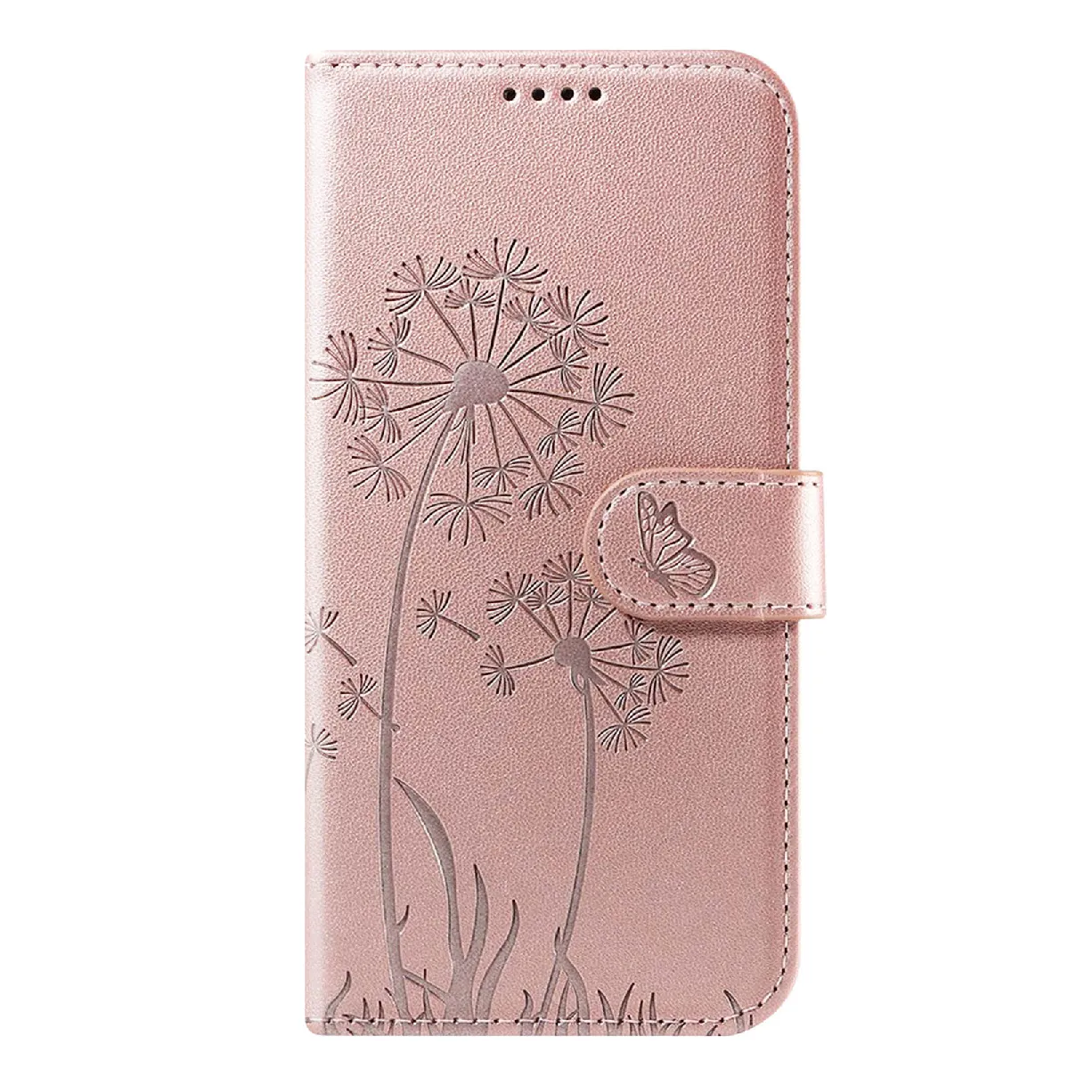 Étui Portefeuille Pour Iphone 17 Pro Premium Design Fleurs Papillon Rose Champagne Zanaé