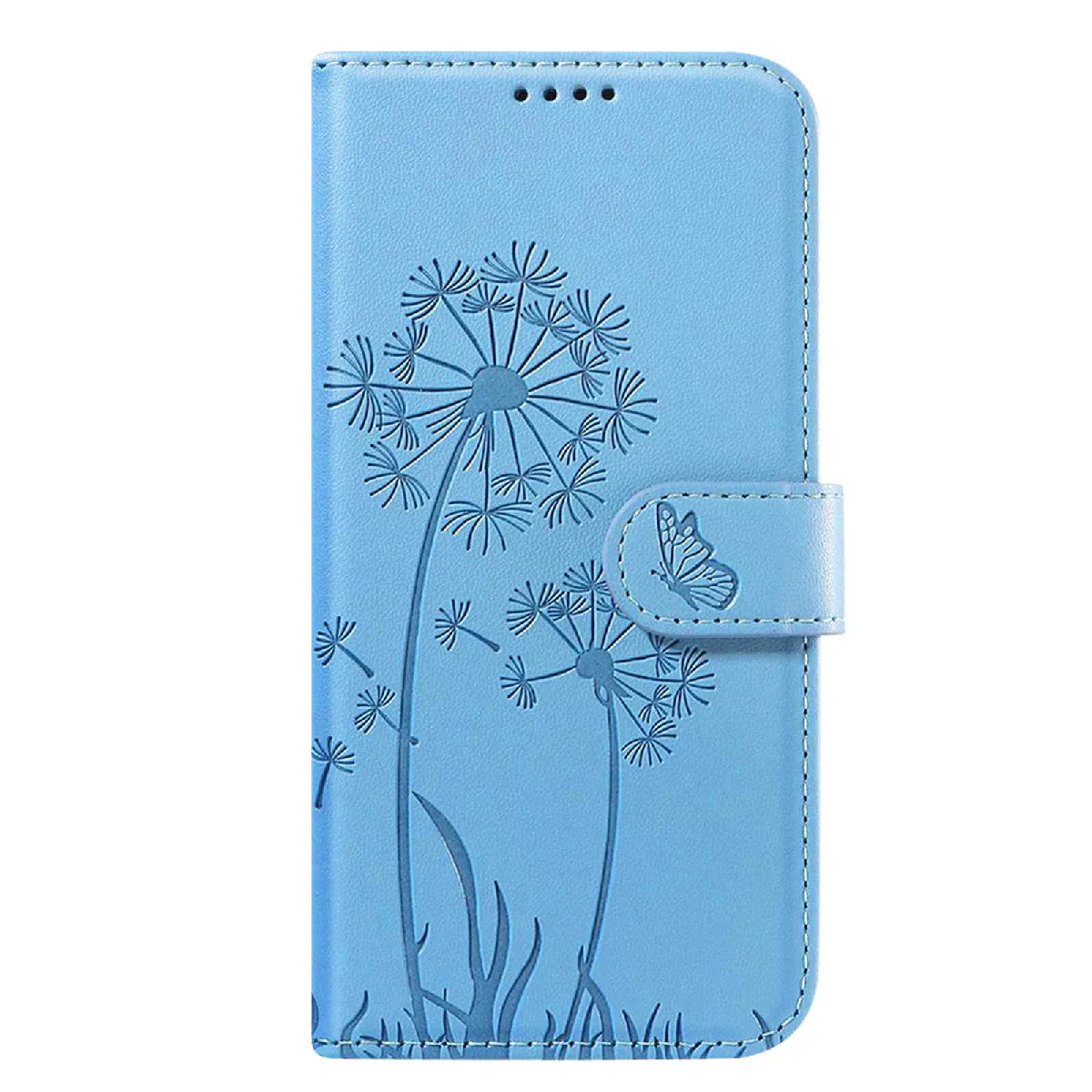 Étui Portefeuille Pour Iphone 17 Pro Premium Design Fleurs Papillon Bleu Clair Zanaé