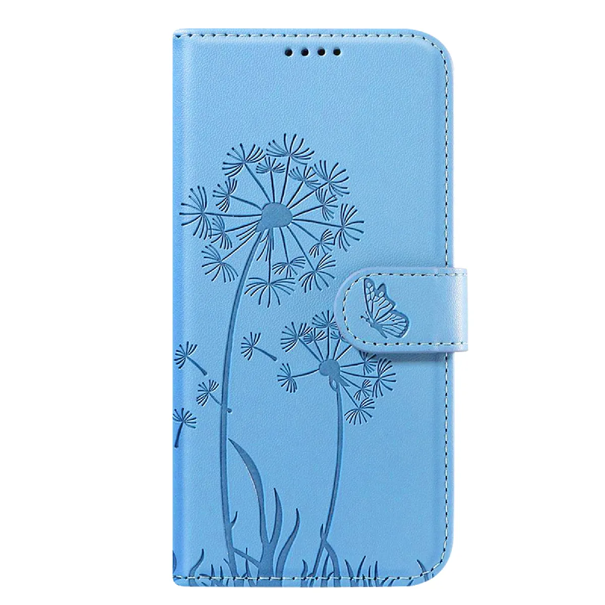 Étui Portefeuille Pour Galaxy S24 / S25 Premium Design Fleurs Papillon Bleu Clair Zanaé