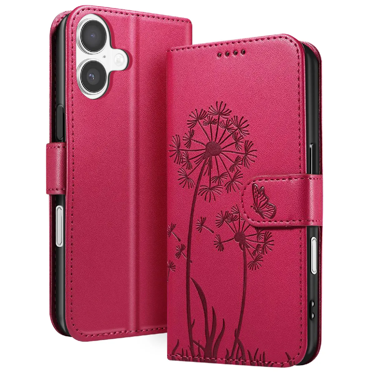 Étui Portefeuille Pour Iphone 17 Premium Design Fleurs Papillon Rouge Zanaé