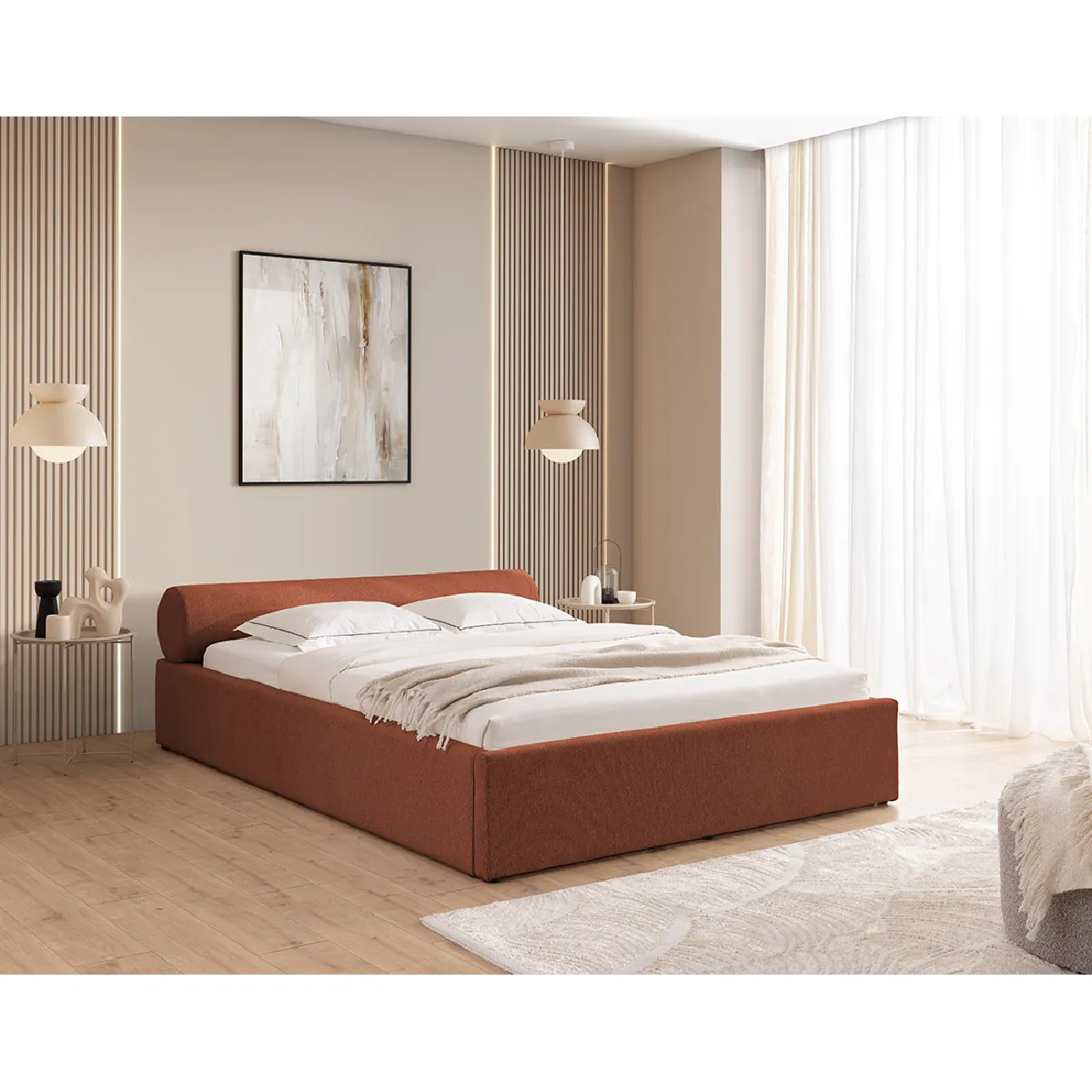 Billy - lit coffre - 160x200 cm - en tissu texturé - sommier inclus - Lisa Design