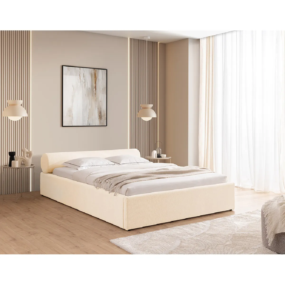 Billy - lit coffre - 160x200 cm - en tissu texturé - sommier inclus - Lisa Design