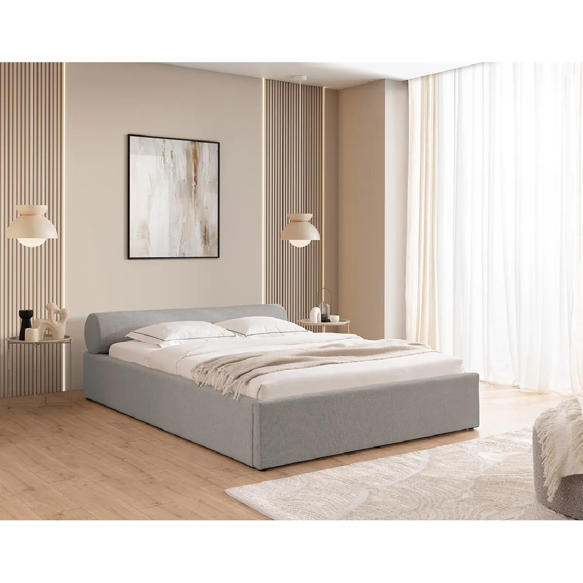 Billy - lit coffre - 160x200 cm - en tissu texturé - sommier inclus - Lisa Design