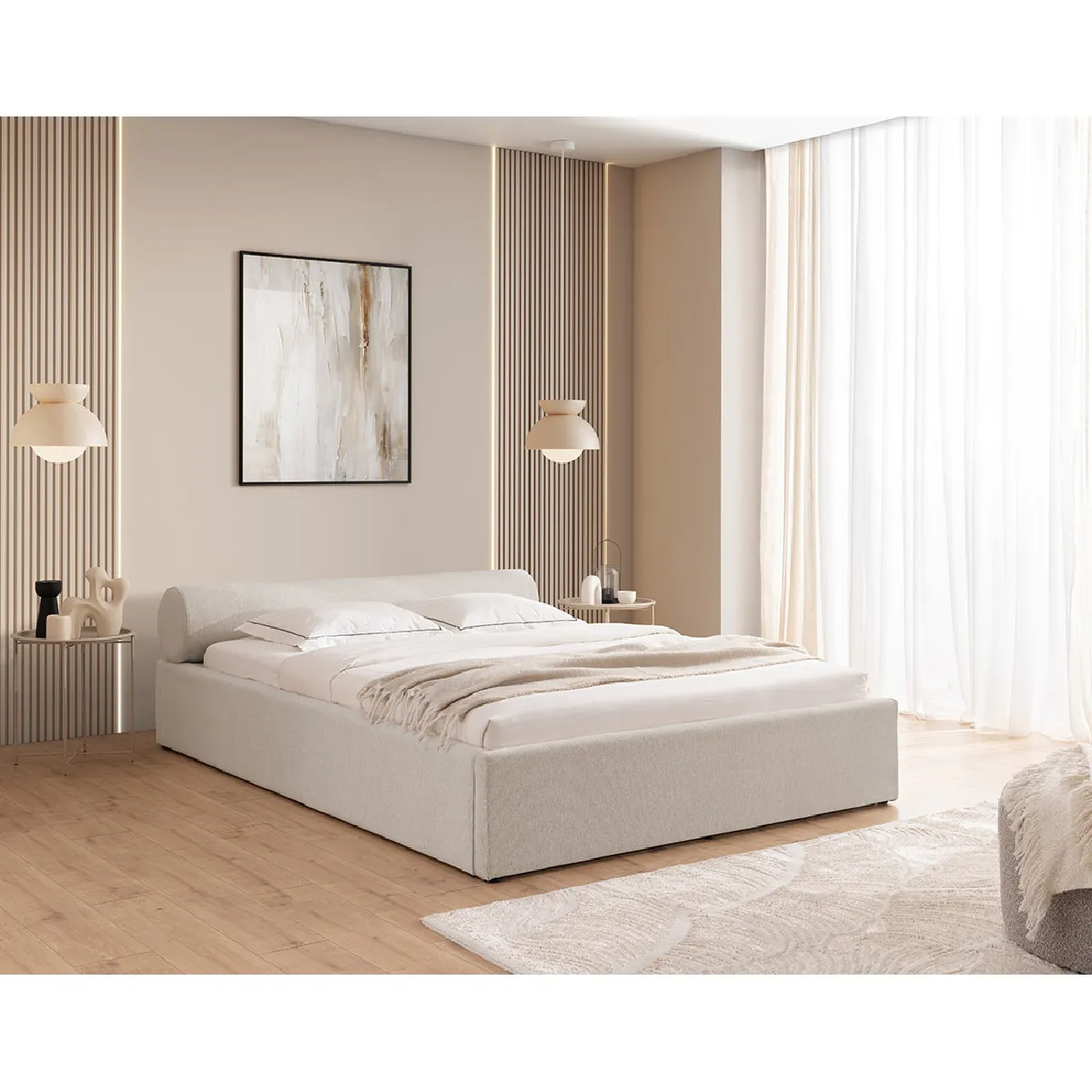 Billy - lit coffre - 160x200 cm - en tissu texturé - sommier inclus - Lisa Design