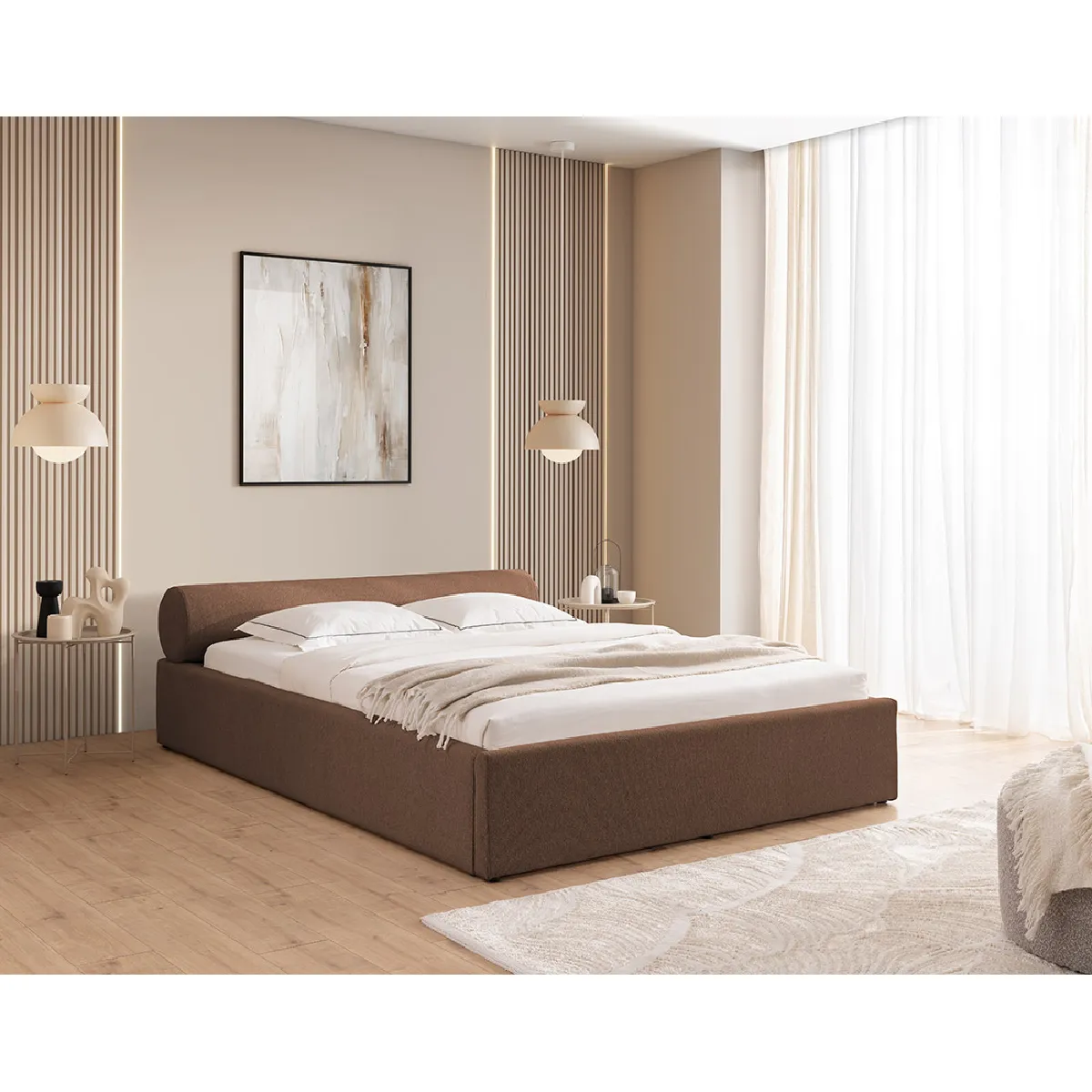 Billy - lit coffre - 160x200 cm - en tissu texturé - sommier inclus - Lisa Design