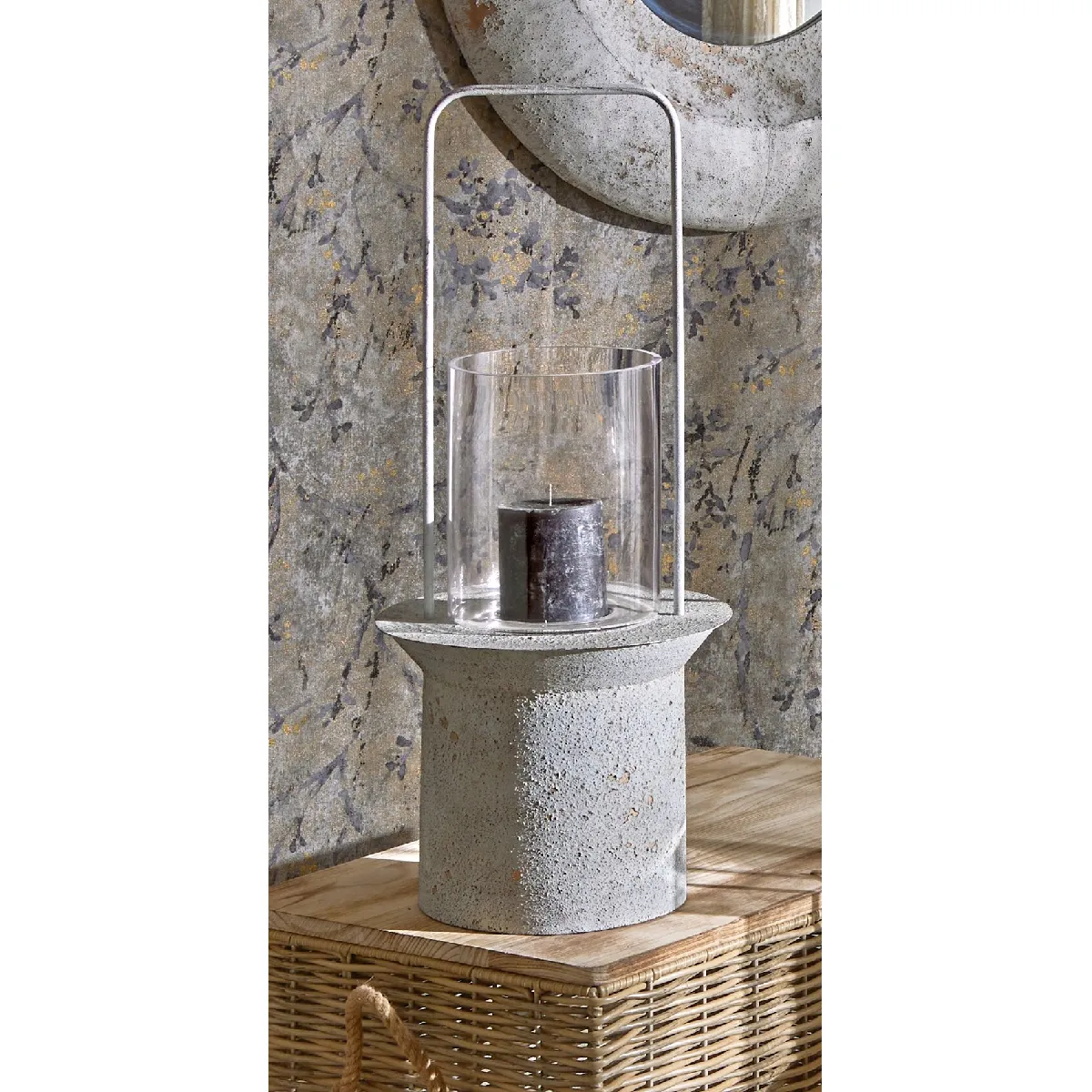Lanterne en métal avec poignée, blanc moucheté doré, 69 cm x 30 cm