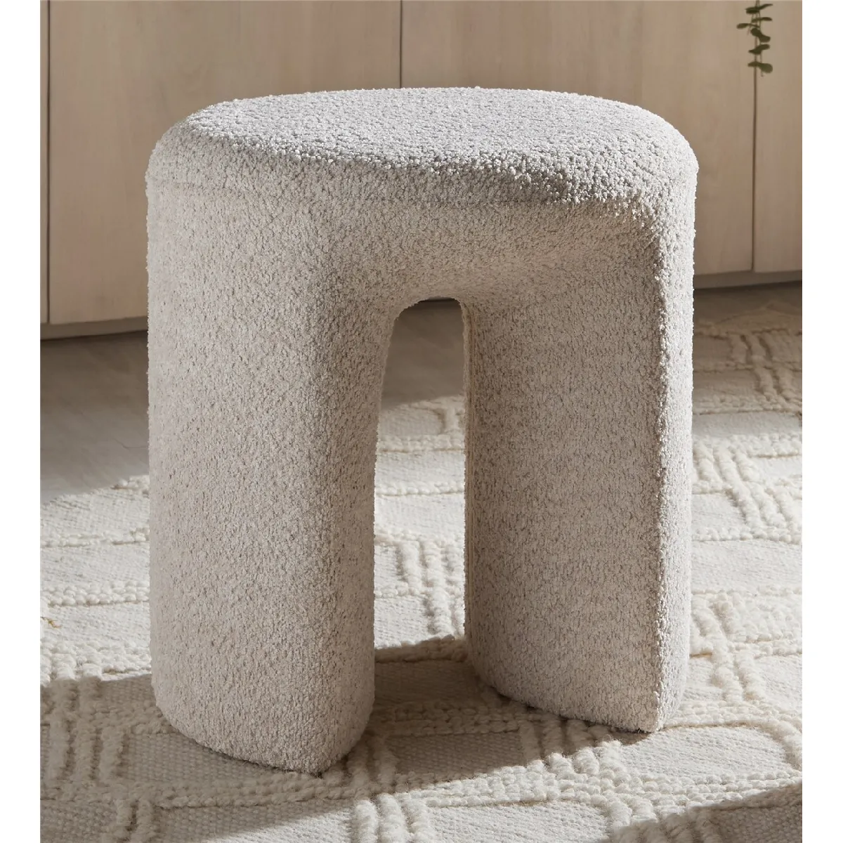Tabouret Tau, tissu éponge beige doux, 44 x 47 cm