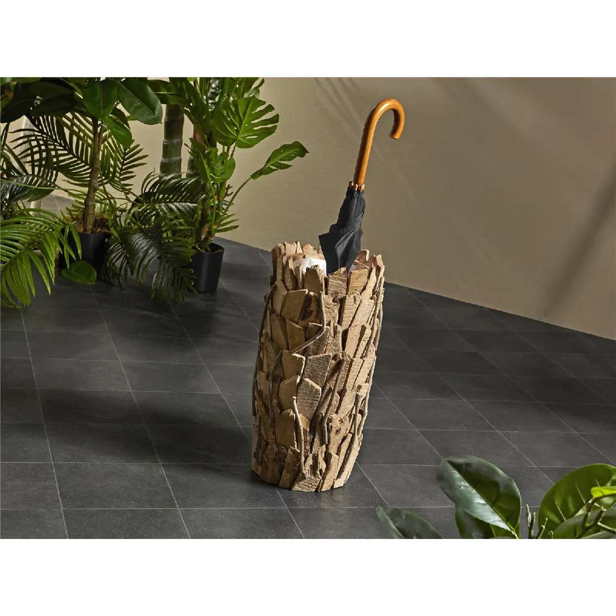 Vase porte-parapluie en copeaux de bois 52 cm 25dx52 cm