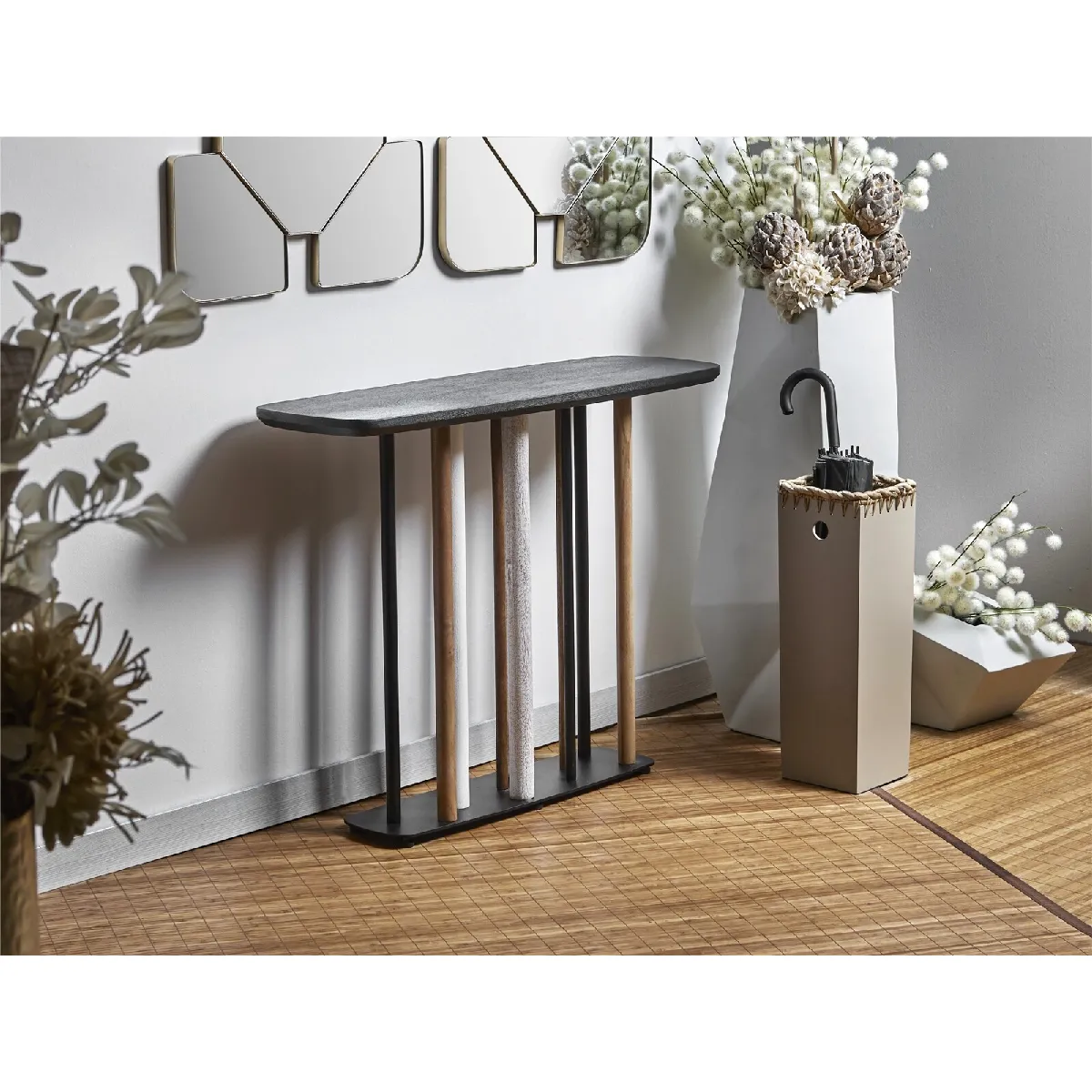Console multicolore en acacia et DM 100x35x77cm 100x35x77cm