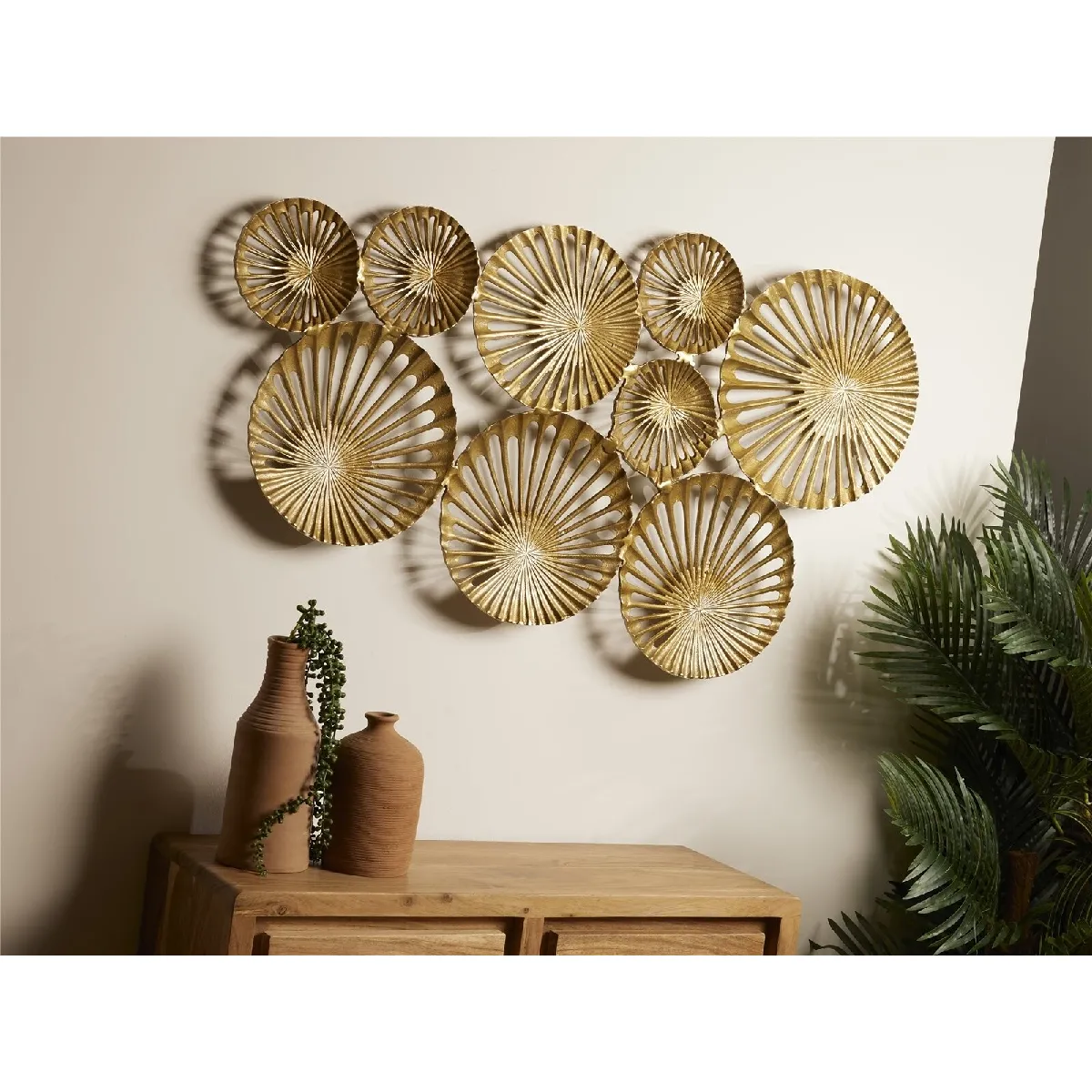Panneau en aluminium à cercles dorés, 109 x 62 cm, 109 x 5 x 62 cm
