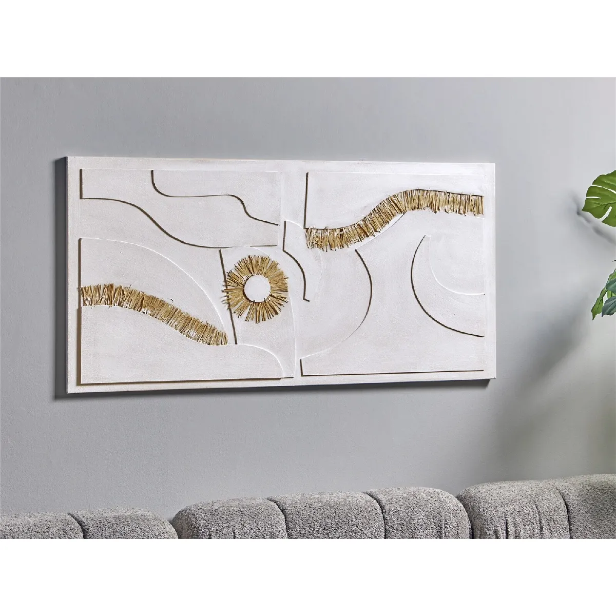 Toile abstraite à motifs de raphia 140x70cm 140x3x70cm