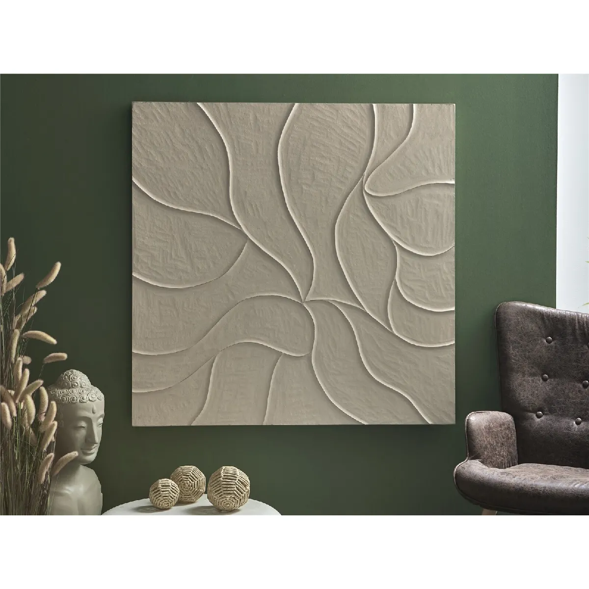 Panneau en bois taupe à lignes ondulées en relief 120x120cm 120x4x120cm