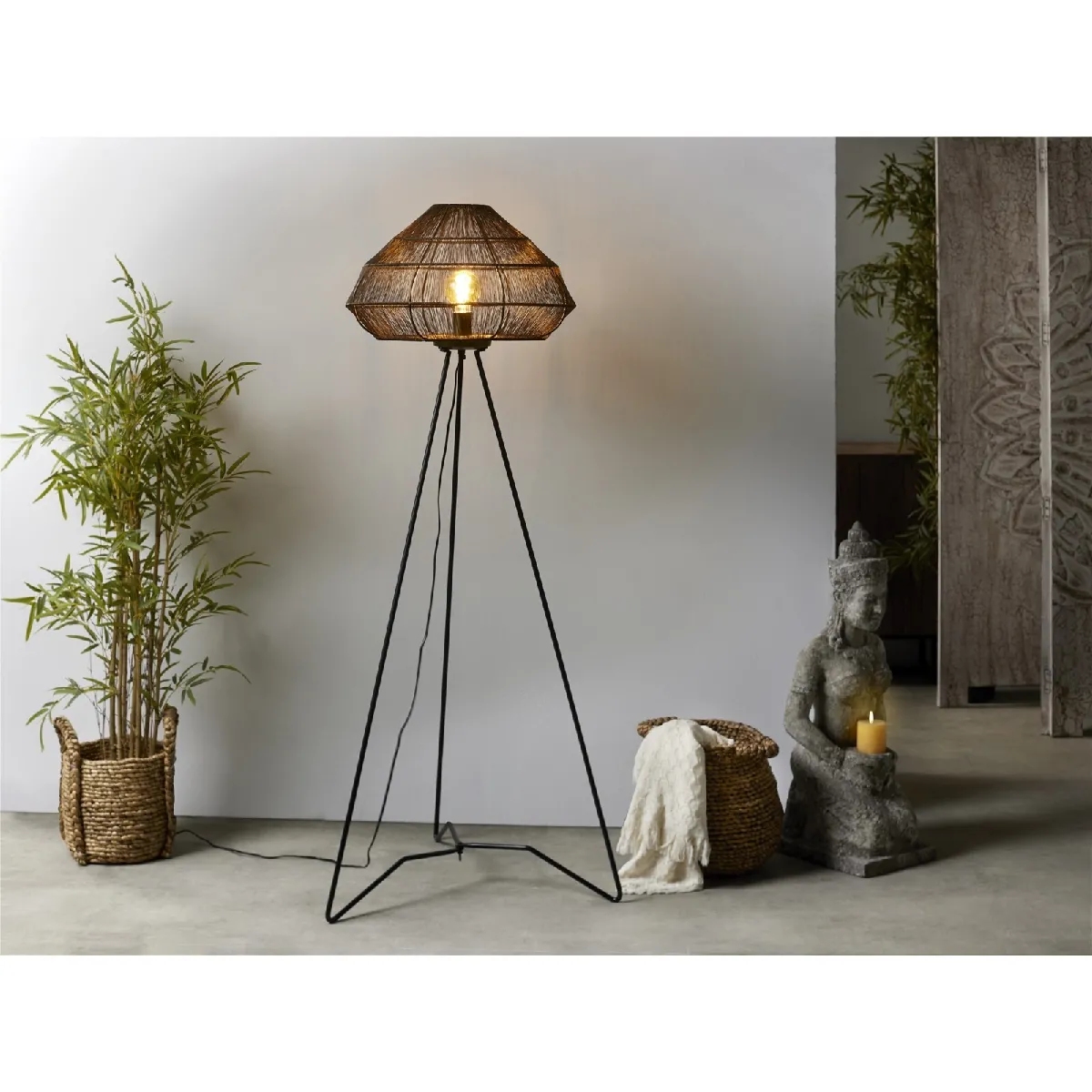 Lampadaire Heron avec abat-jour à grille, 155 cm x 55 cm