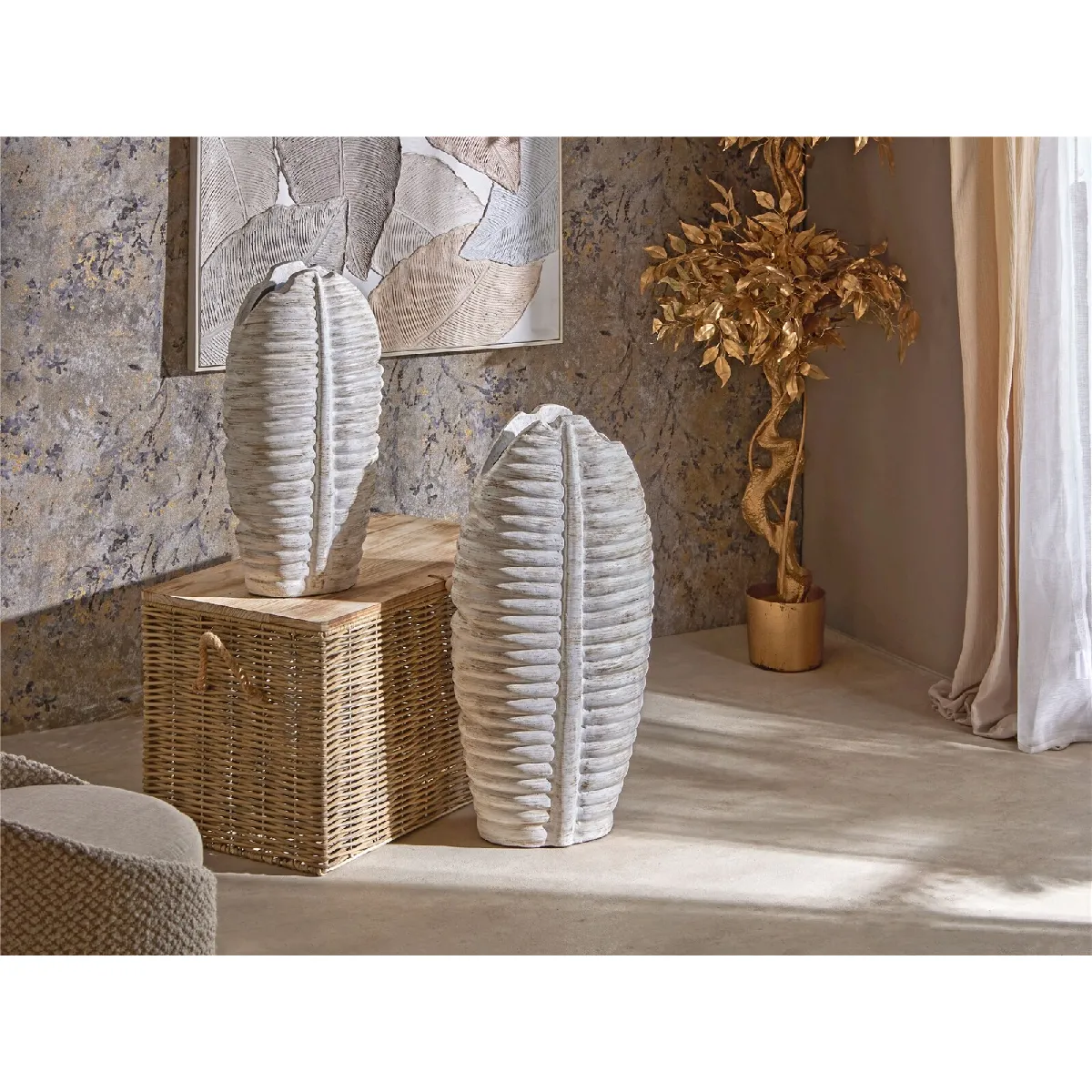 Vase Azibo blanc vieilli 70 cm s 2 35 x 24 x 70 cm