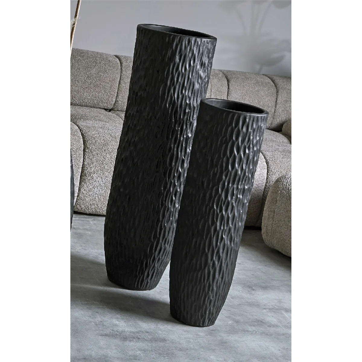 Vase en céramique Adara, texture morille, noir, 100 cm, s 2 30dx100cm