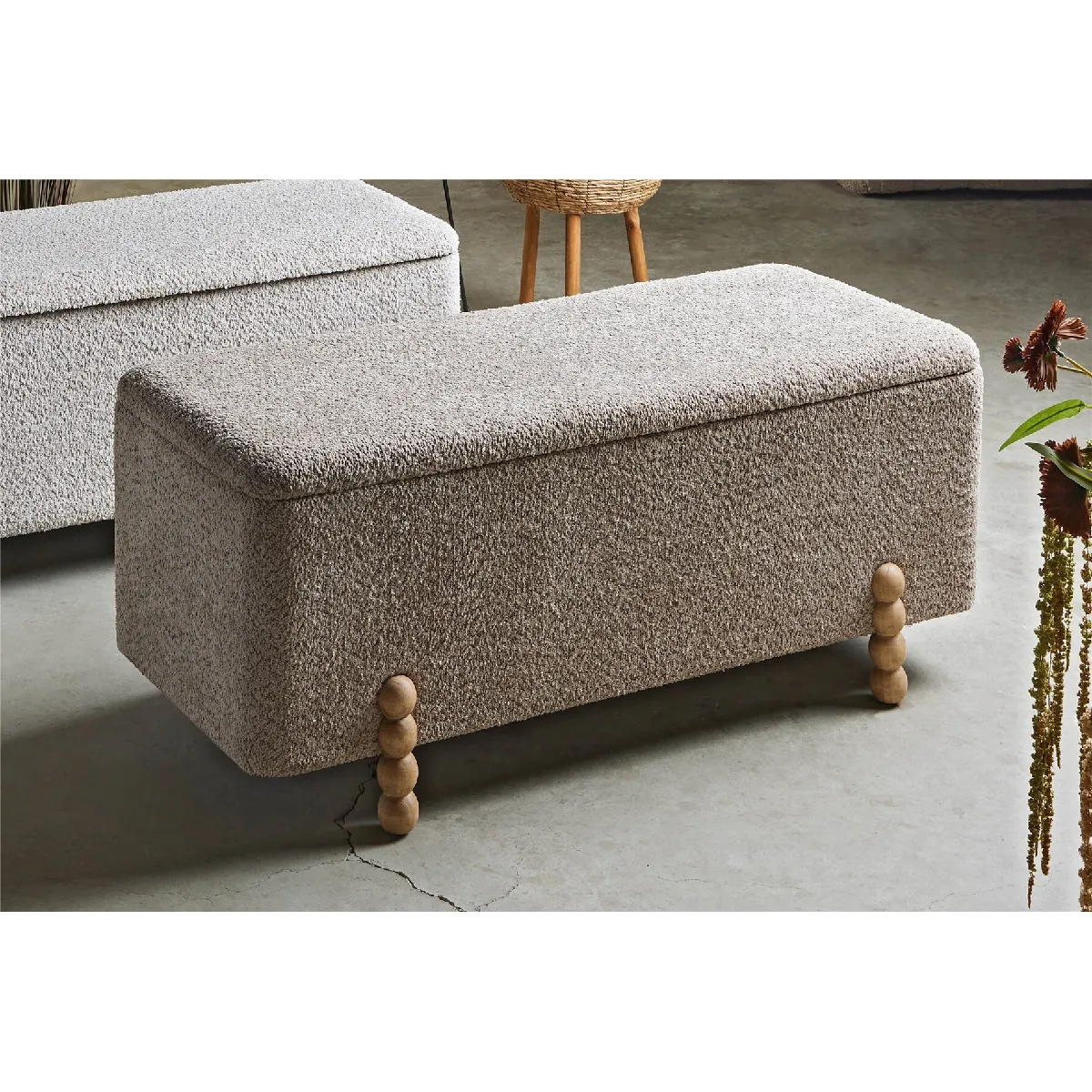 Banc à chaussures Jabari avec pieds tournés, tissu éponge doux, taupe, 110 x 46 x 47 cm