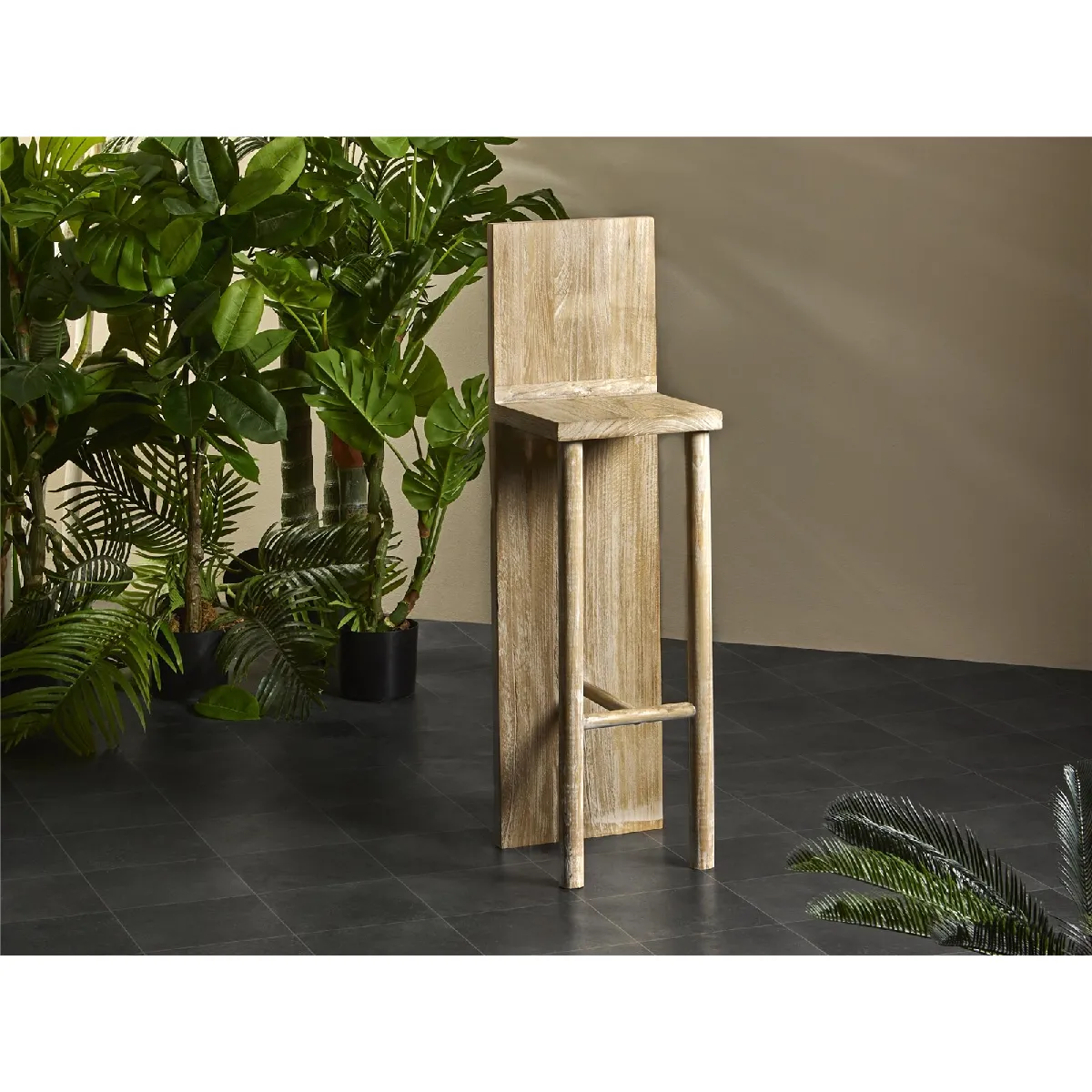 Tabouret de bar avec dossier, bois naturel, 105 cm, 35 x 40 x 105 cm