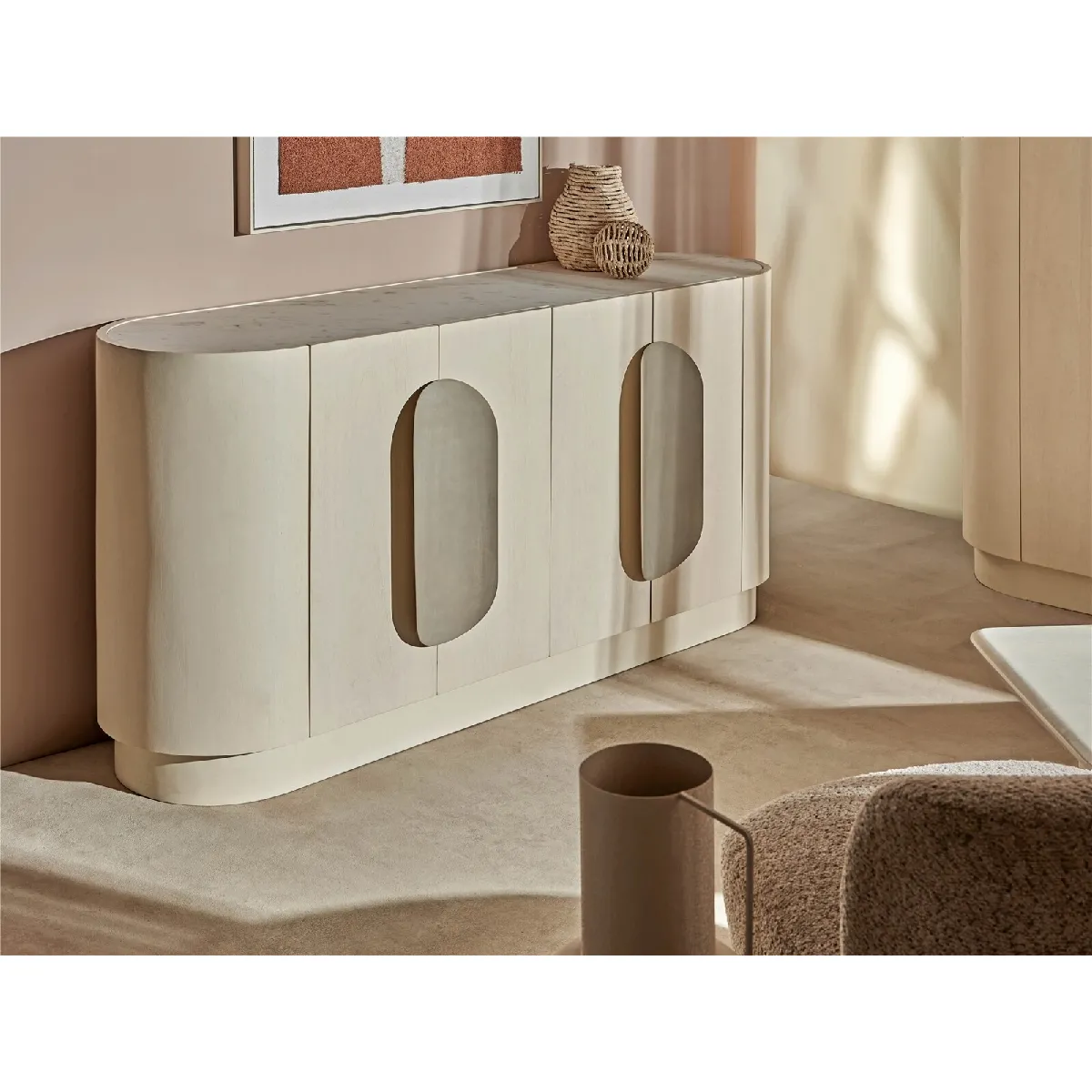 Buffet 4 portes Tellus Mango avec poignée beige marbré 170x45x80cm 170x45x80cm