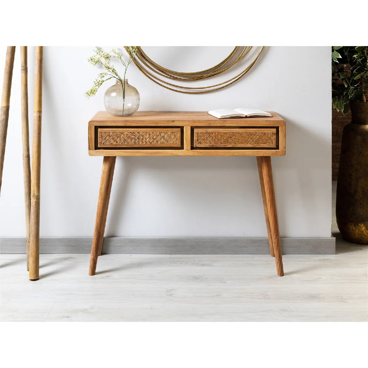 Console en rotin d'acacia Nori 90x30x78cm